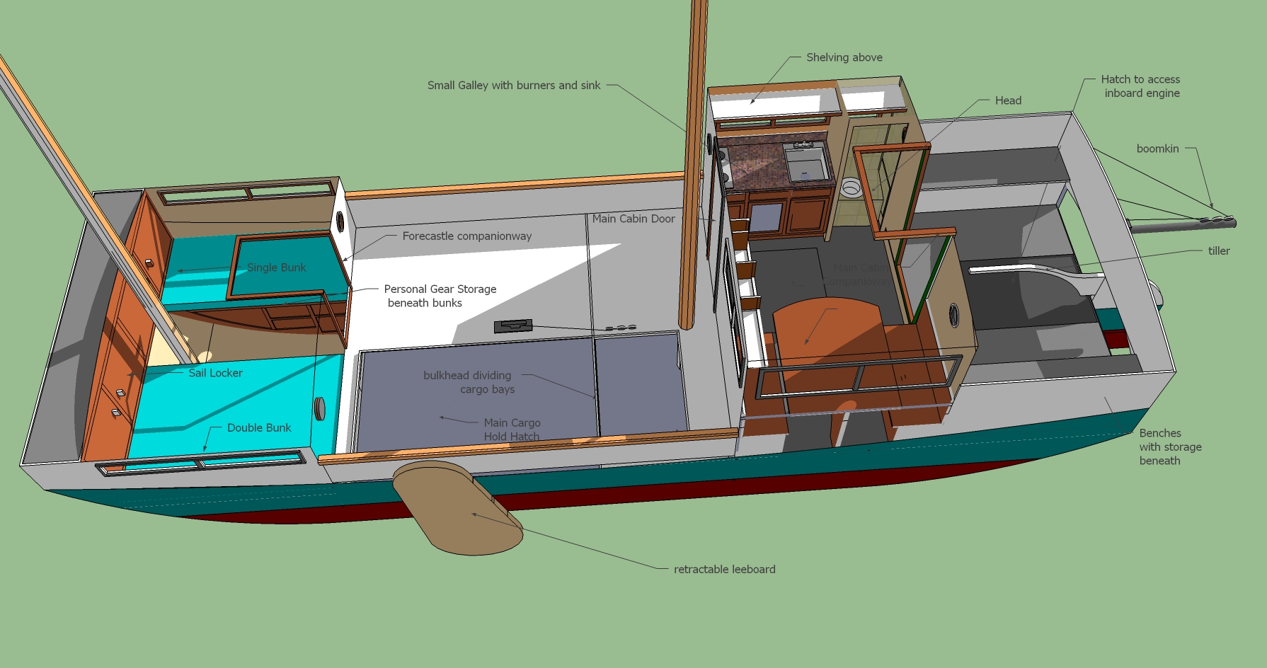 Interior plan of the T32x10 Sailing Barge The Vermont ...